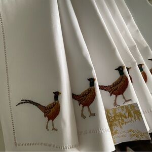 Elegant Pheasant Embroidered Dinner Napkins (Set of 6) - NWT hand embroidered